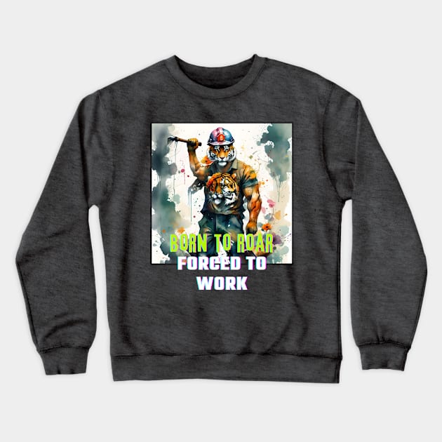 Born to Roar, Forced to Work (tiger in hardhat muscles) Crewneck Sweatshirt by PersianFMts